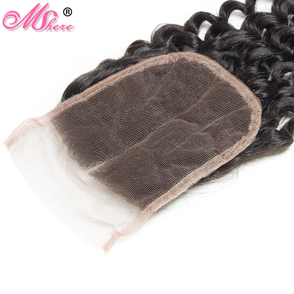 Перуанские глубокие вьющиеся парик из волос Реми 100% человеческие волосы 4*4 дюйма