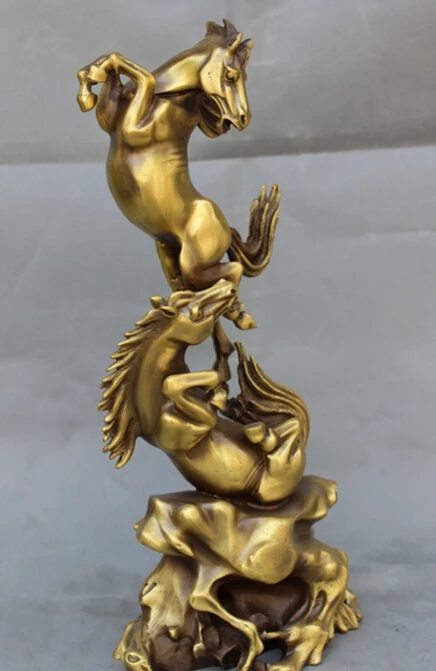 WBY Elegant S3805 15&quot Folk Chinese Bronze Carved Animals Year Zodiac 2 Up Horse Play Statue Set (A 0319 discount 35%) | Дом и сад