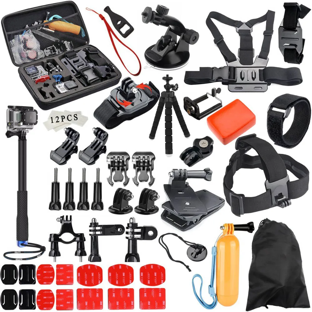 GloryStar для Gopro, набор аксессуаров для go pro hero 6, 5, 4, 3, комплект, 3-полосная селфи-Палка для Eken h8r, для xiaomi, для yi, EVA, чехол VS77