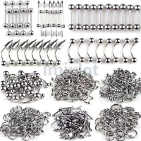 pinksee new mixed 120 pcslot silver color body jewelry piercing eyebrow lip belly rings wholesale