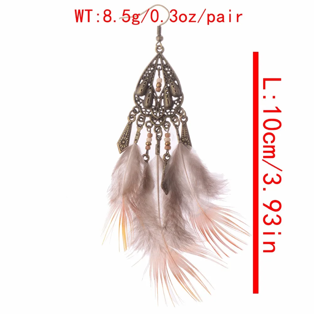 Amader бронзовые висячие серьги с перьями бисер длинные кисточками Винтажные для