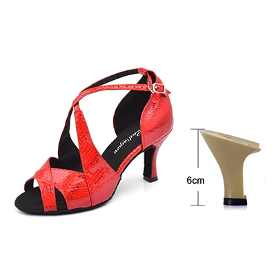 Red 6cm Ladingwu/Новинка; Брендовая обувь для танцев; женская обувь для латинских танцев; уникальная змеиная текстура; искусственная кожа; обувь для сальсы; Каблук 10 см; профессиональная обувь для танго - Цвет: Red 6cm