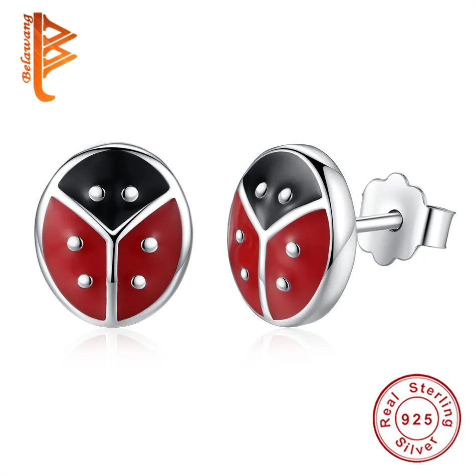Женские серьги гвоздики с божьей коровкой из серебра 925 пробы|stud earring 925|fashion stud