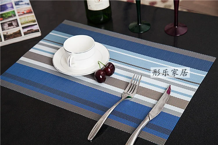 

High-grade korean-style color stripe table mat PVC heat insulation pad, European dish pad cushion Mediterranean western food mat
