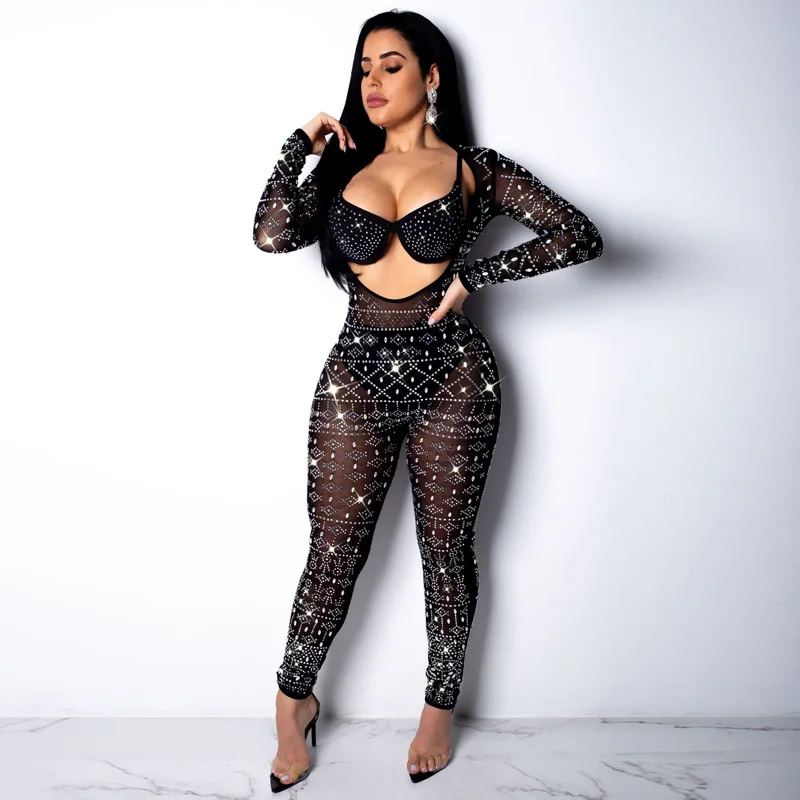 Женский праздничный комбинезон с длинным рукавом боди открытой спиной клубный