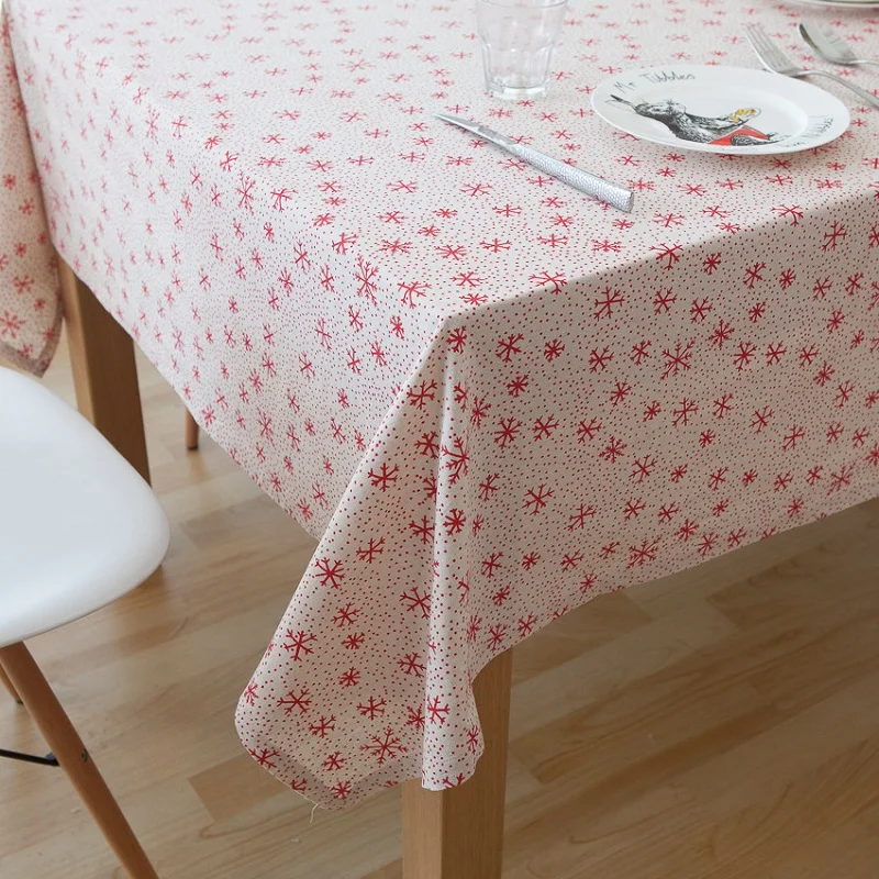 Рождественская скатерть из хлопка и льна с принтом в виде снежинок для стола