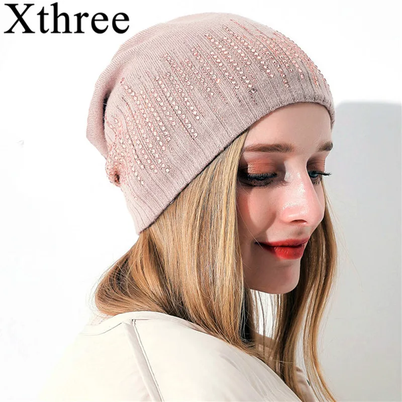Женская кашемировая зимняя шапка Xthree вязаные облегающие шапки для женщин зимние
