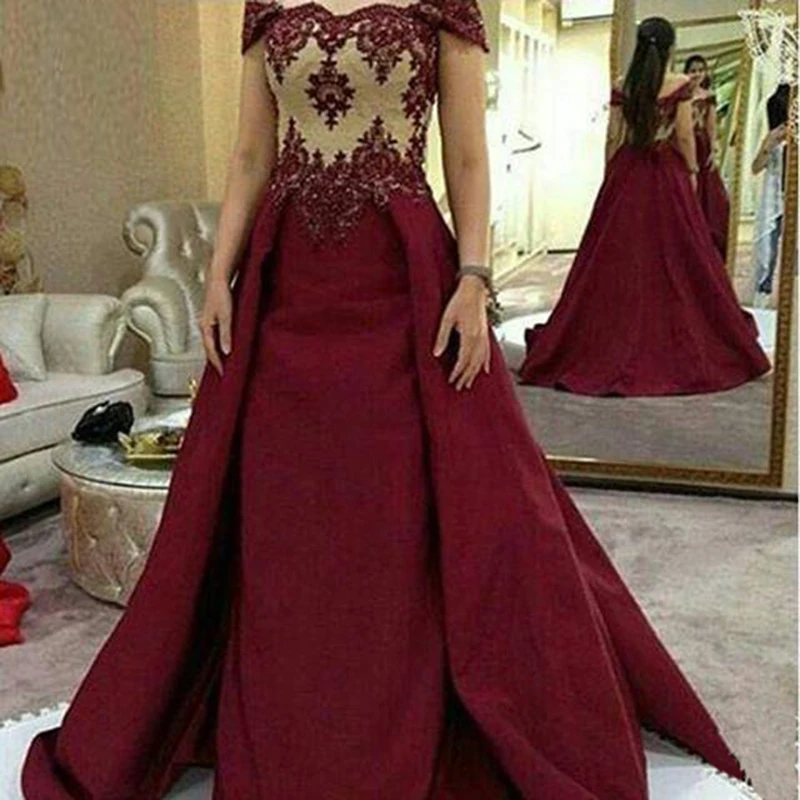 

vestido de festa Burgundy Prom Dresses long Jewel Neck Off The Shoulder Floor Length Prom Party Dresses Dress Formal Gowns