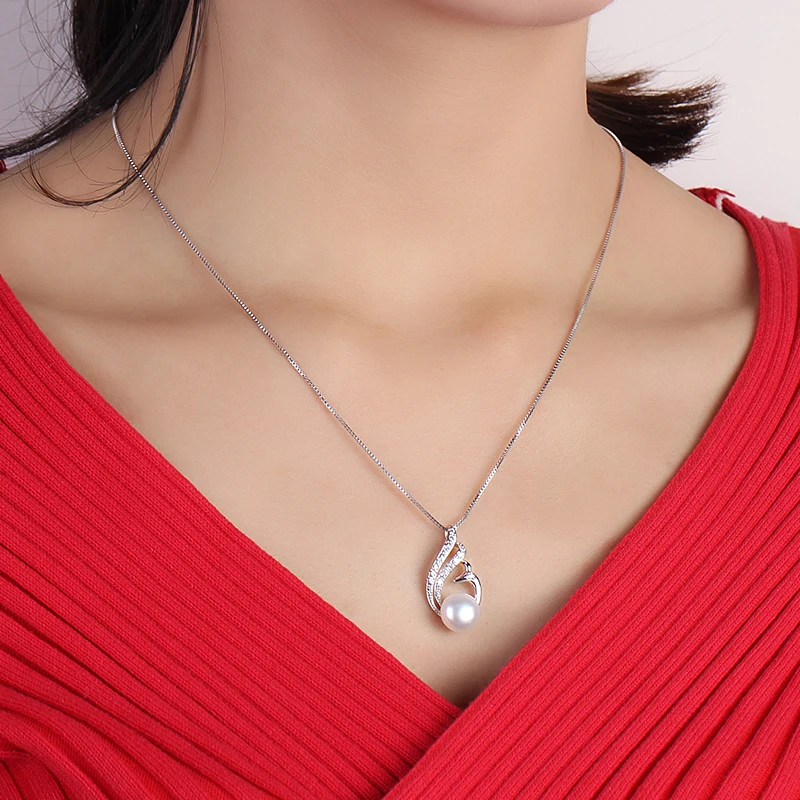 Fashion 10-10.5mm Natural Freshwater Pearl Necklaces For Women 45cm Good Quality 925 Sterling Silver Pendants Classic Jewelry | Украшения и
