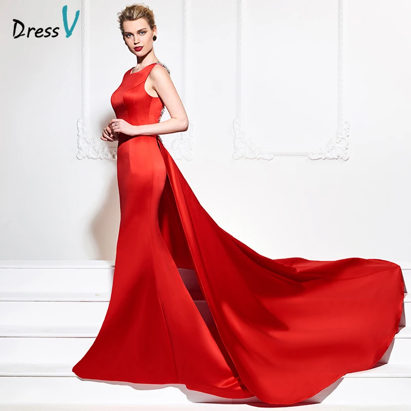 Dressv 2017 вечернее платье без рукавов с бисером Длинное Элегантное красное
