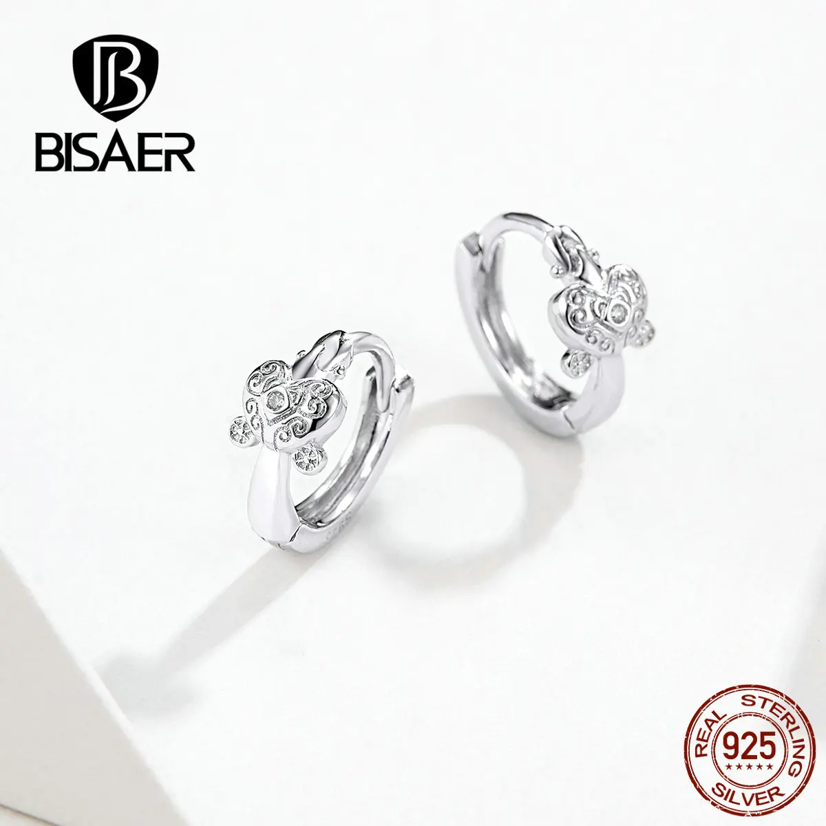 BISAER, 925 пробы, серебряные круглые женские серьги, женские серьги-гвоздики, классические ювелирные изделия из стерлингового серебра EFE179