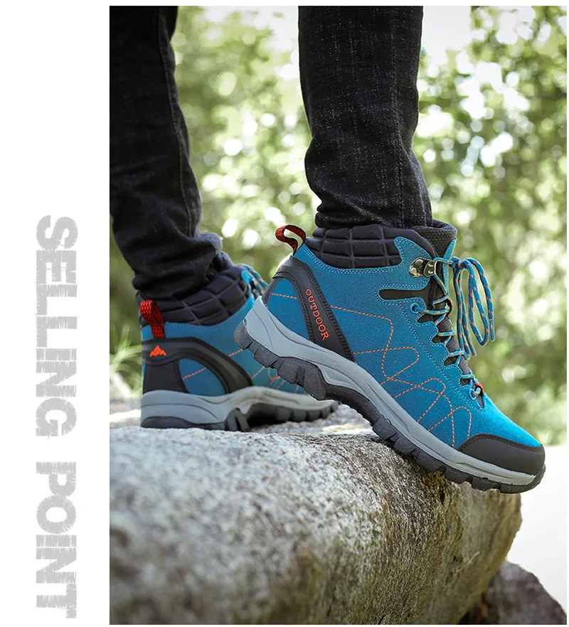 Sneakers Women Waterproof Leather Hiking Shoes Men Warm Velvet Female Outdoor Sport Shoes Trekking Mountain Climbing Suede Boots