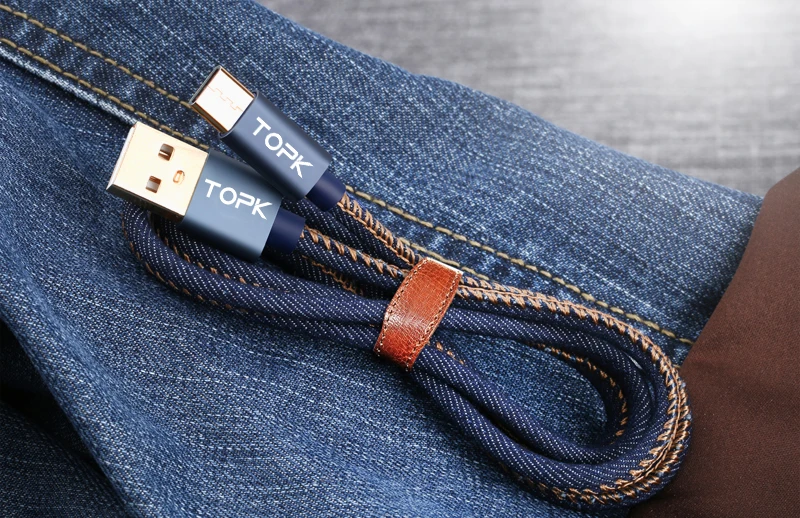 TOPK [5-Pack] usb type-C кабель в джинсовой оплетке для синхронизации данных, мобильный телефон, USB кабель для samsung S8 S9 Plus a5 one plus 5t 6