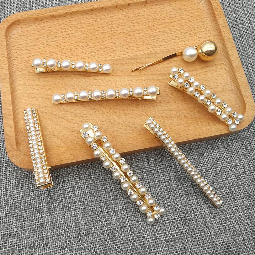

Headwear Barrettes Hairpins Female Inlay Zircon Crystal Imitation Pearl Hair Clip a Word Charm Graceful Hair Clips Hairgrips