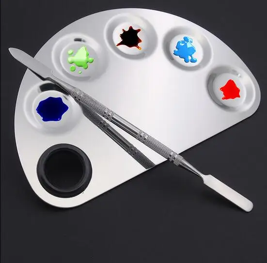 Palette with Spatula ELECOOL смешивающая палитра из нержавеющей стали для дизайна ногтей, смешивающая пластина для макияжа, тональная палитра для смешивания теней для век, палитра шпателей, инструмент - Цвет: Palette with Spatula