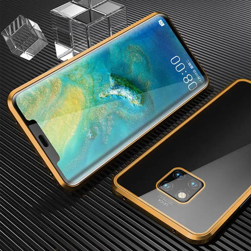 Gold Frame Двусторонний прозрачный стеклянный Магнитный чехол для huawei P30 P20 mate 20 Pro Nova 3i 4 5 Pro 5i Honor 20 Pro 20i V20 Роскошный Полный Чехол - Цвет: Gold Frame