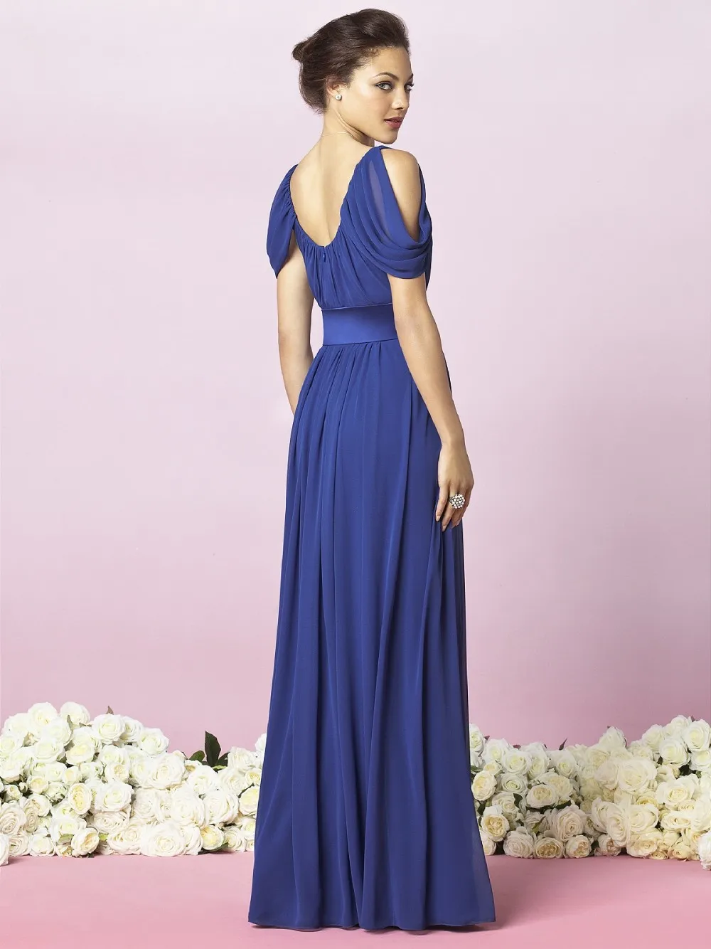

Royal Blue Floor-Length elegant Bridesmaid Dresses Sleeveless Sash Chiffon Prom Gowns 2015 New Arrival 2017 Hot Dress WE011