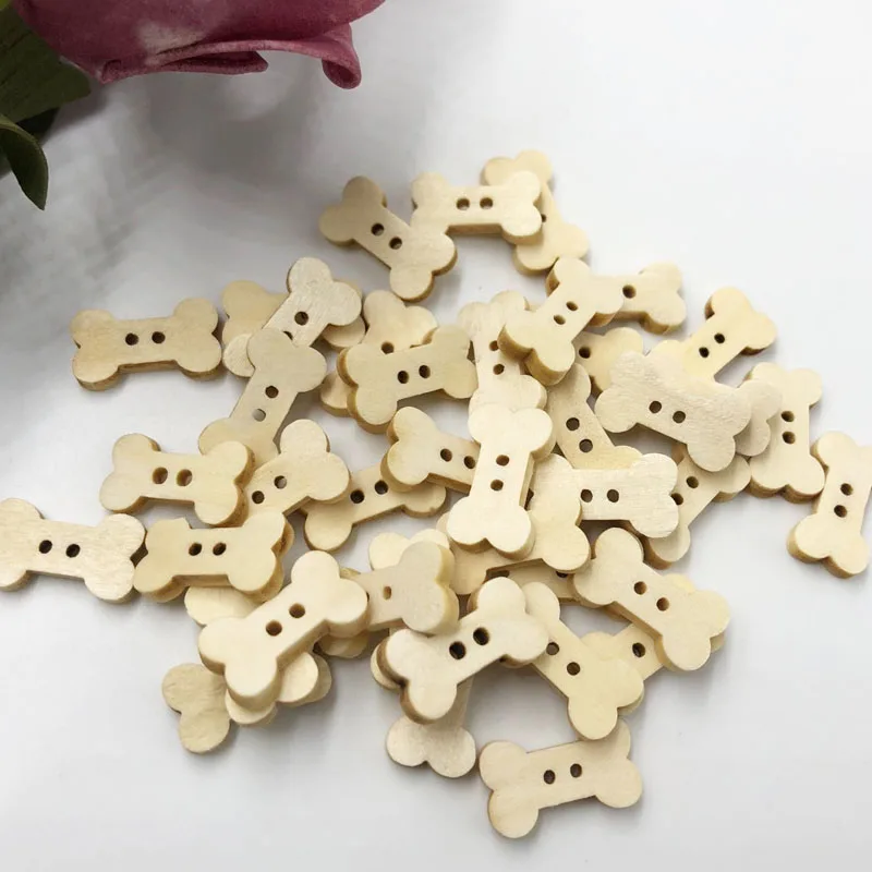 Fashion Natural Sewing Buttons Craft 100pcs/lot Dog bone Wooden Buttons 2 Holes Scrapbooking Products WB568