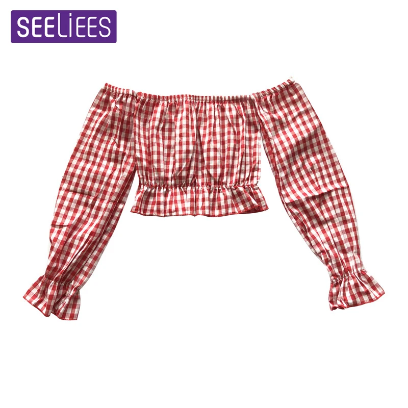 SEELIEES модные летние женские трубки с открытыми плечами клетчатый кроп Топ бандо