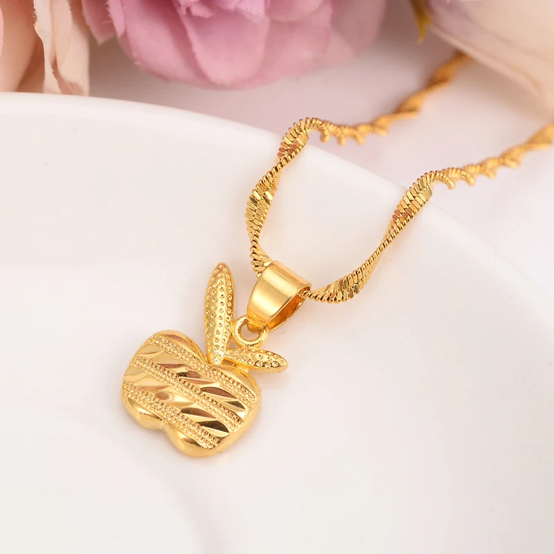 

Золотое ожерелье с кулоном-яблоком для мужчин/женщин, подарок для влюбленных, медная подвеска и цепочка, счастливые ювелирные изделия, Детс...