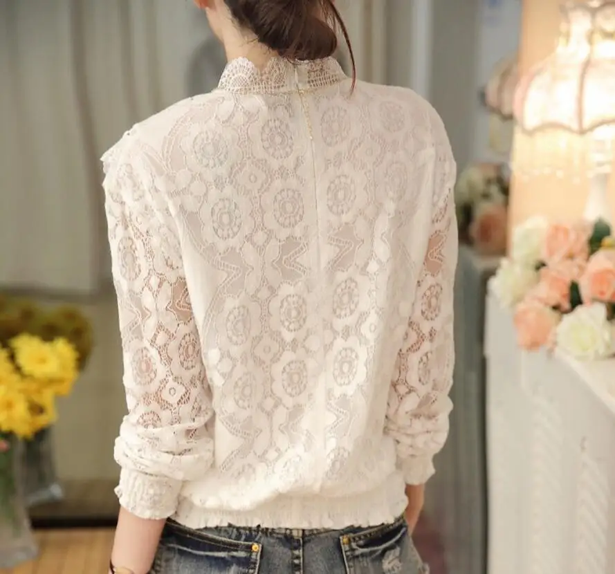 Весенние Кружевные блузы Рубашки Топы новые Мода 2017 г. шифоновое кружевное