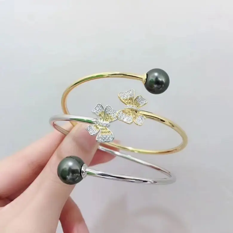 

925 Sterling Silver Pearl Bracelet Mountings Fashion ADJUSTABLE Bangle Findings Jewelry Parts Fittings Accessories, 3pcs/lot
