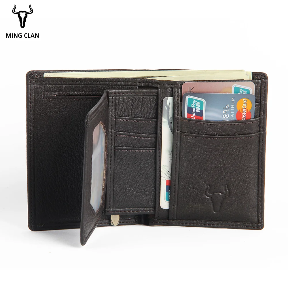 Mingclan Vintage Designer 100% Genuine Carteiras Masculinas Cowhide Leather Men Short Wallet Purse Card Holder Coin Pocket Male