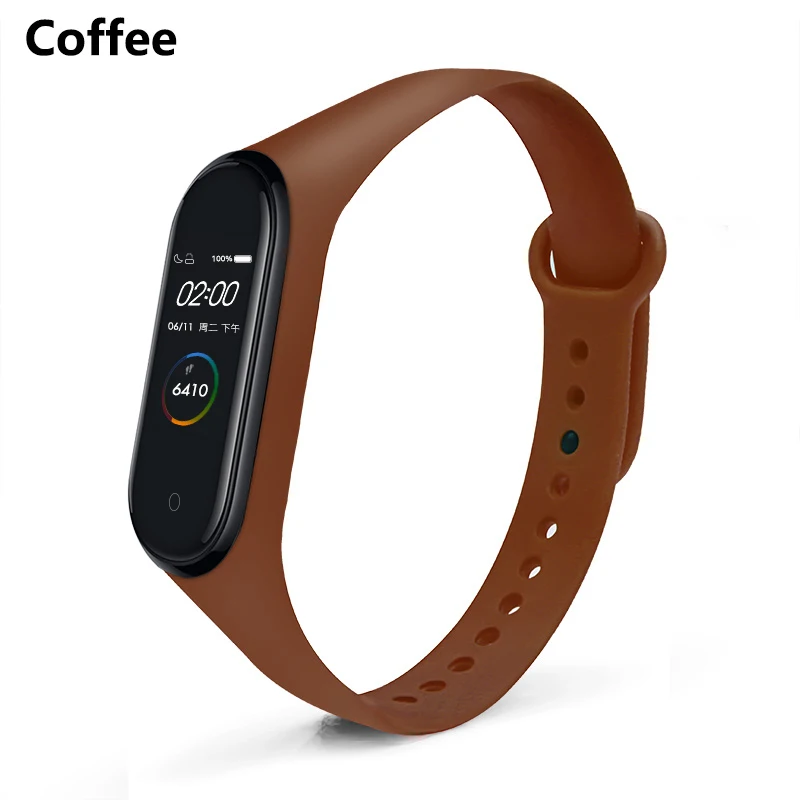 Coffee BOORUI mi band 4 ремешок для xiaomi mi band 4 ремешок на запястье чистый цветной relogio inteligente силиконовый сменный для xiaomi mi 4 - Color: Coffee