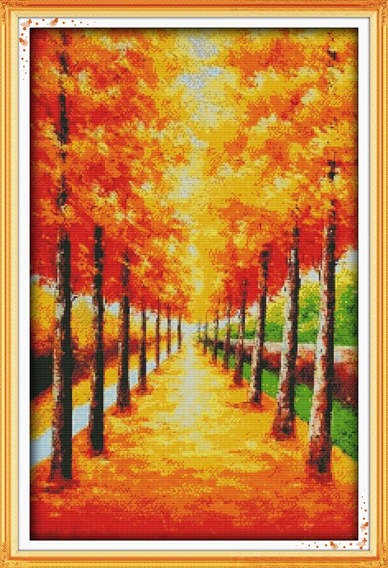 

Golden autumn (6) cross stitch kit landscape18ct 14ct 11ct count printed canvas stitching embroidery DIY handmade needlework