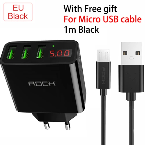 EU Black for mirco 3 с usb-портом, светодиодная дисплей USB зарядное устройство рок ЕС Портативный Путешествия зарядки для Vivo стены Desktop тире тройной разъем с Бесплатный п - Тип штекера: EU Black for mirco