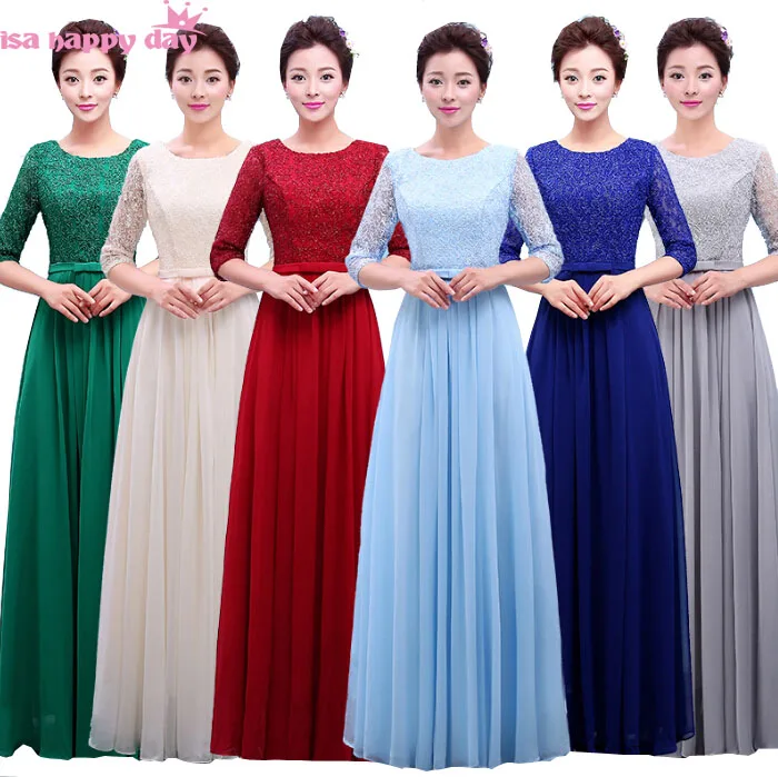 Длинное шифоновое платье с бантом темно синее зеленое серое|party bridesmaid dresses|lace sleeve