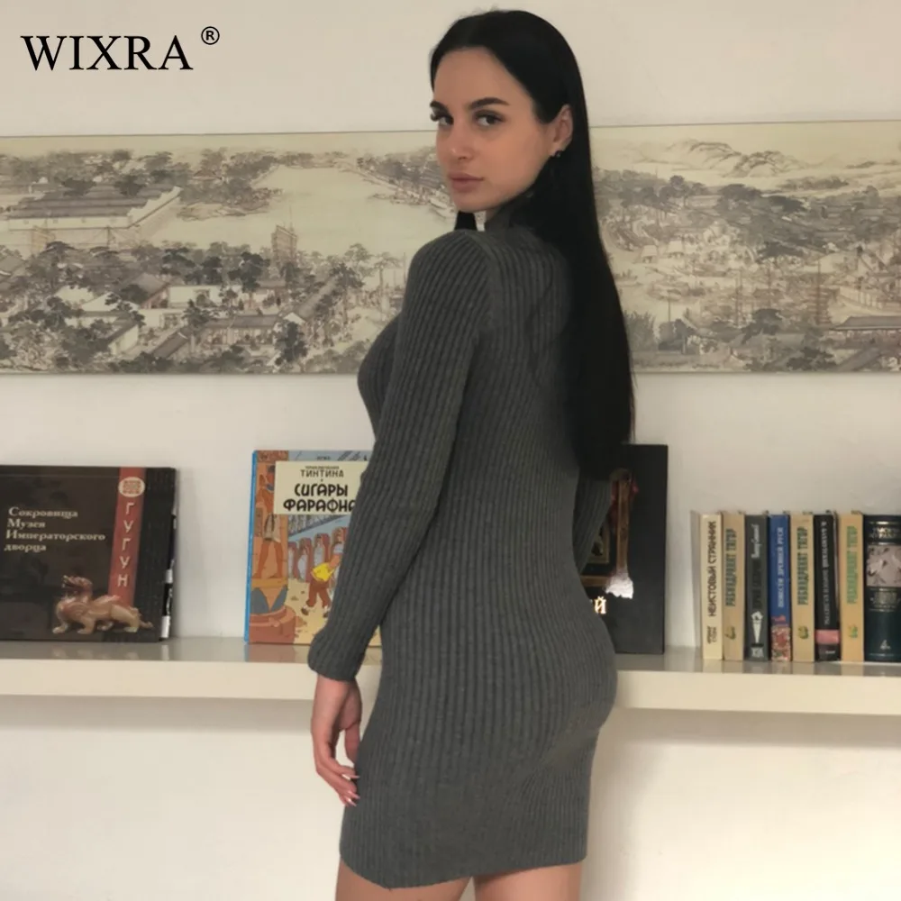 Wixra одноцветное платье для женщин осень-зима свитер вязаный платья тонкий