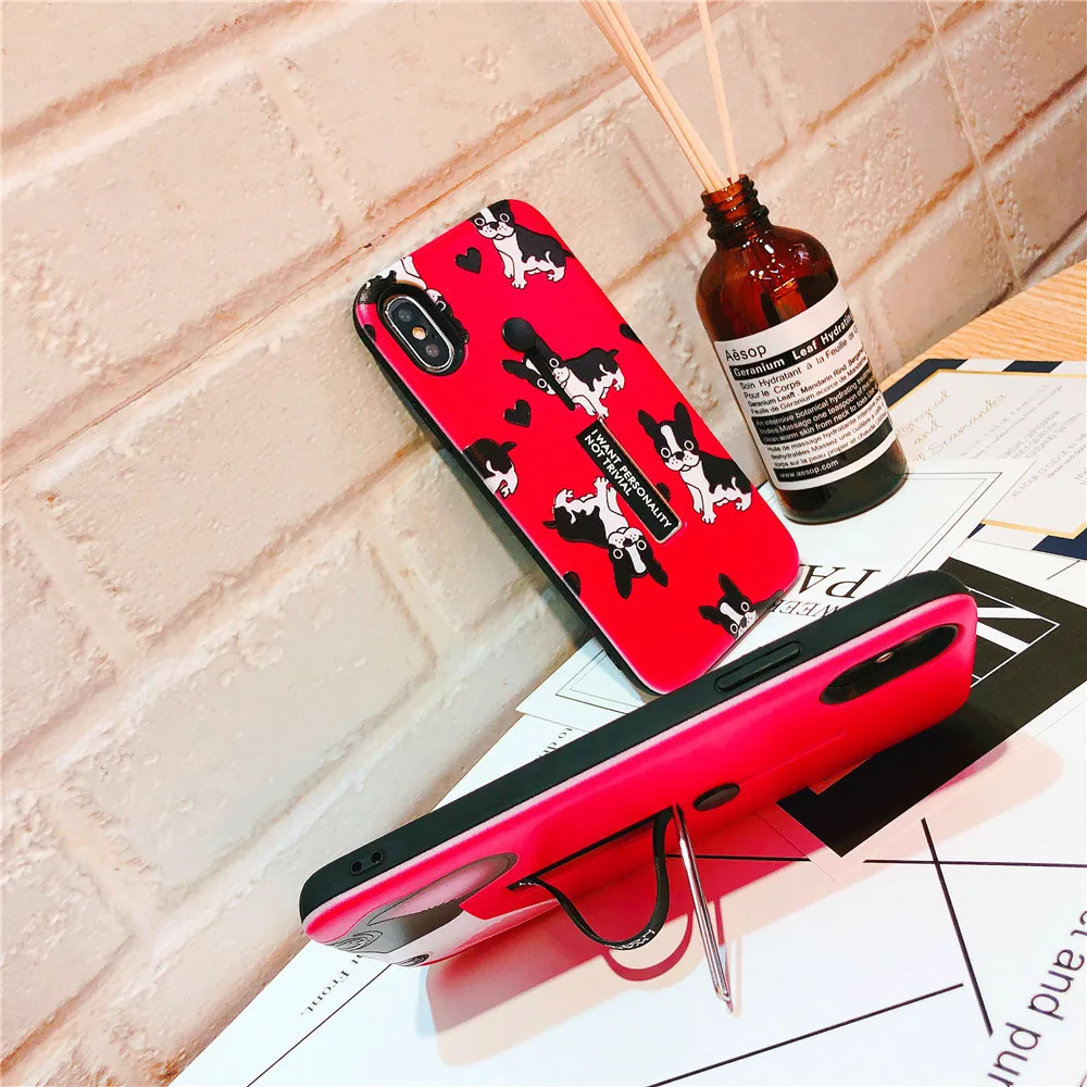 Для iPhone X XS MAX XR мультфильм животных кошка собака бульдог кремния кольцо телефон