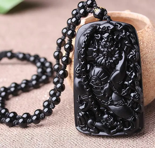

Natural Obsidian Black Jadeite Pendant Zhong Kui ChungKuel Chinese God A20
