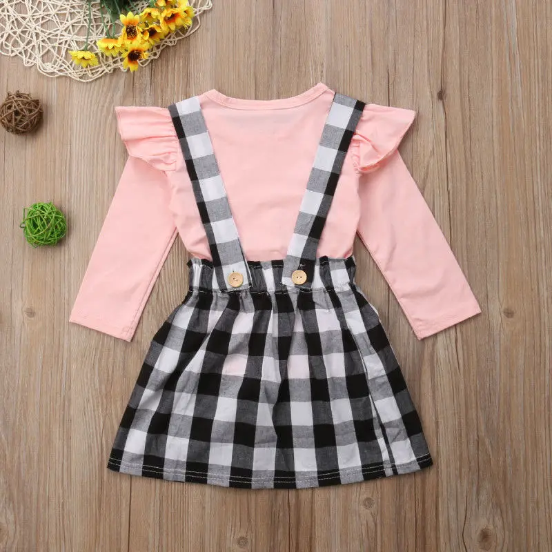2 шт. футболка с длинным рукавом и юбка в клетку|Комплекты одежды для девочек| |
