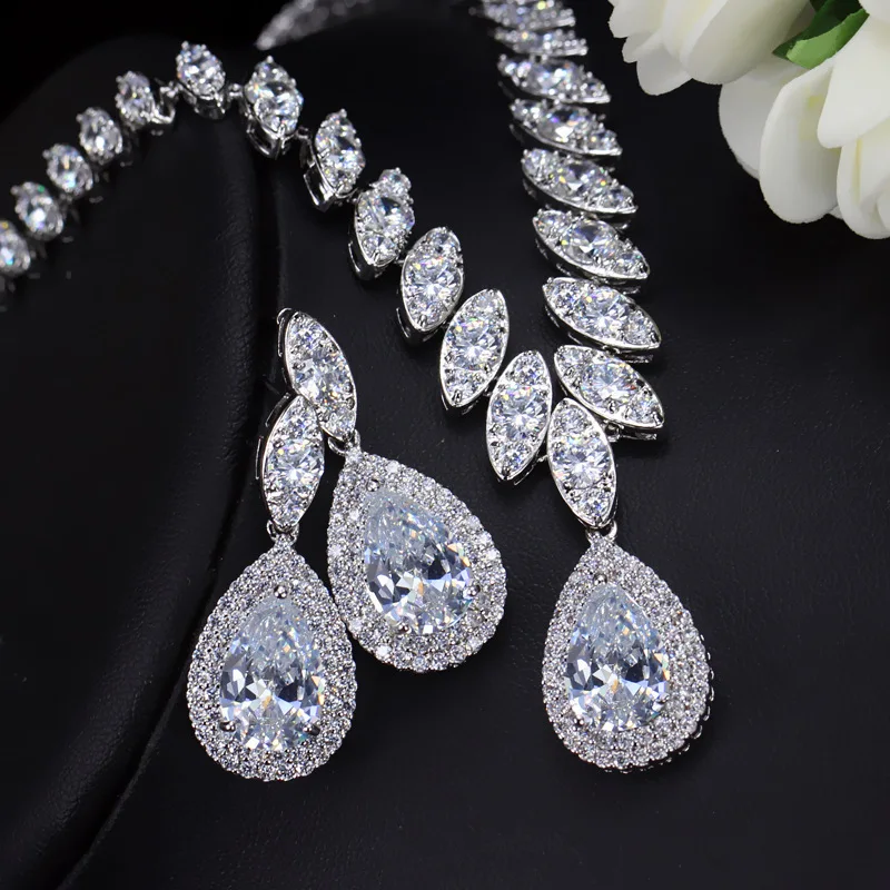 Груша красный белый циркон медное покрытие серебряные серьги ювелирные изделия