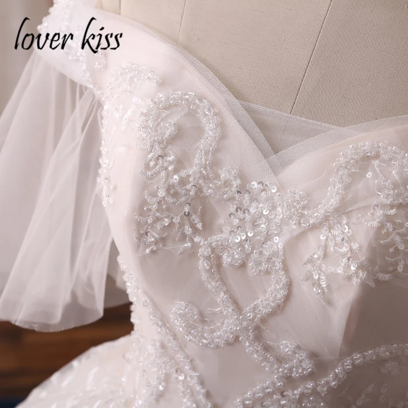 

Lover Kiss Vestido De Noiva 2021 Forest Flutter Sleeves Wedding Dresses Off The Shoulder Crystal Pearls Lace Wedding Gown Castle