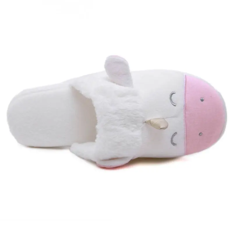 Зимние теплые женские тапочки с единорогом домашняя женская обувь плюшевые