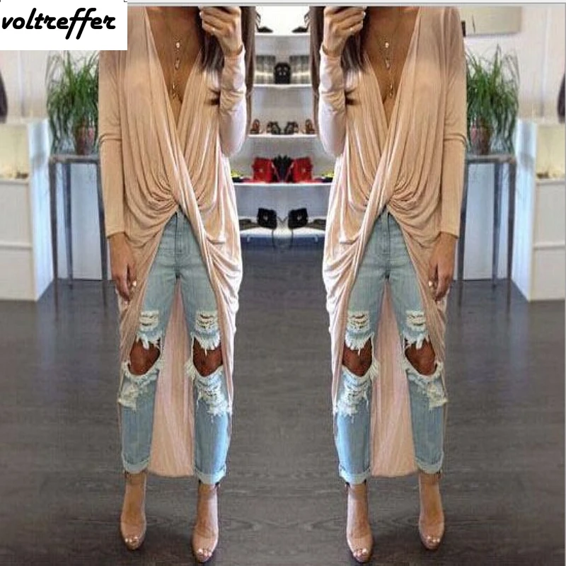 С длинными рукавами асимметричное платье макси Футболка халат Longue Femme