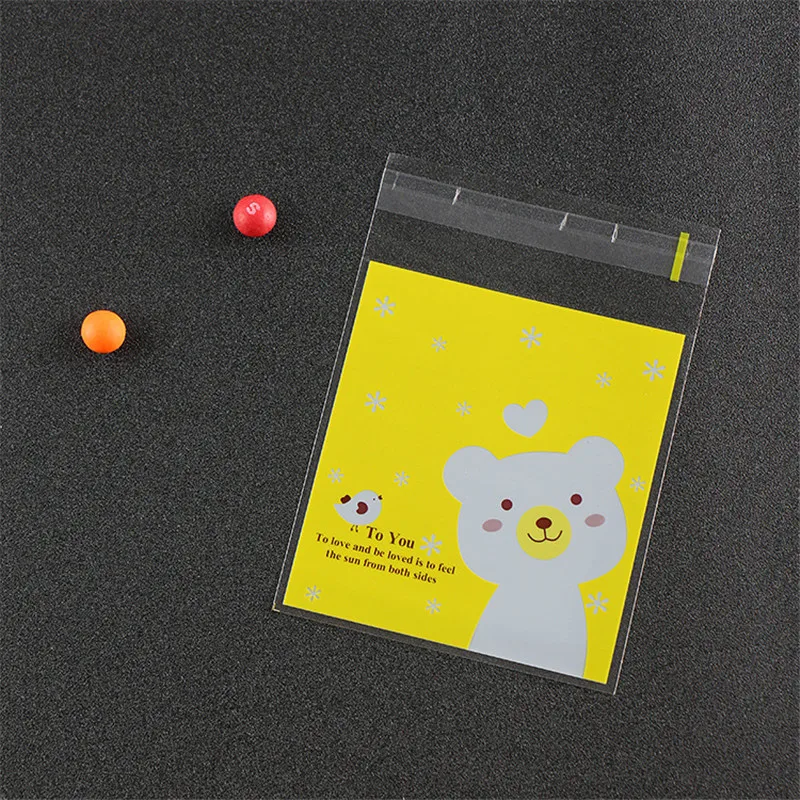 100 шт./упак. Милые Носки с рисунком медведя из мультика самоклеящаяся сумки