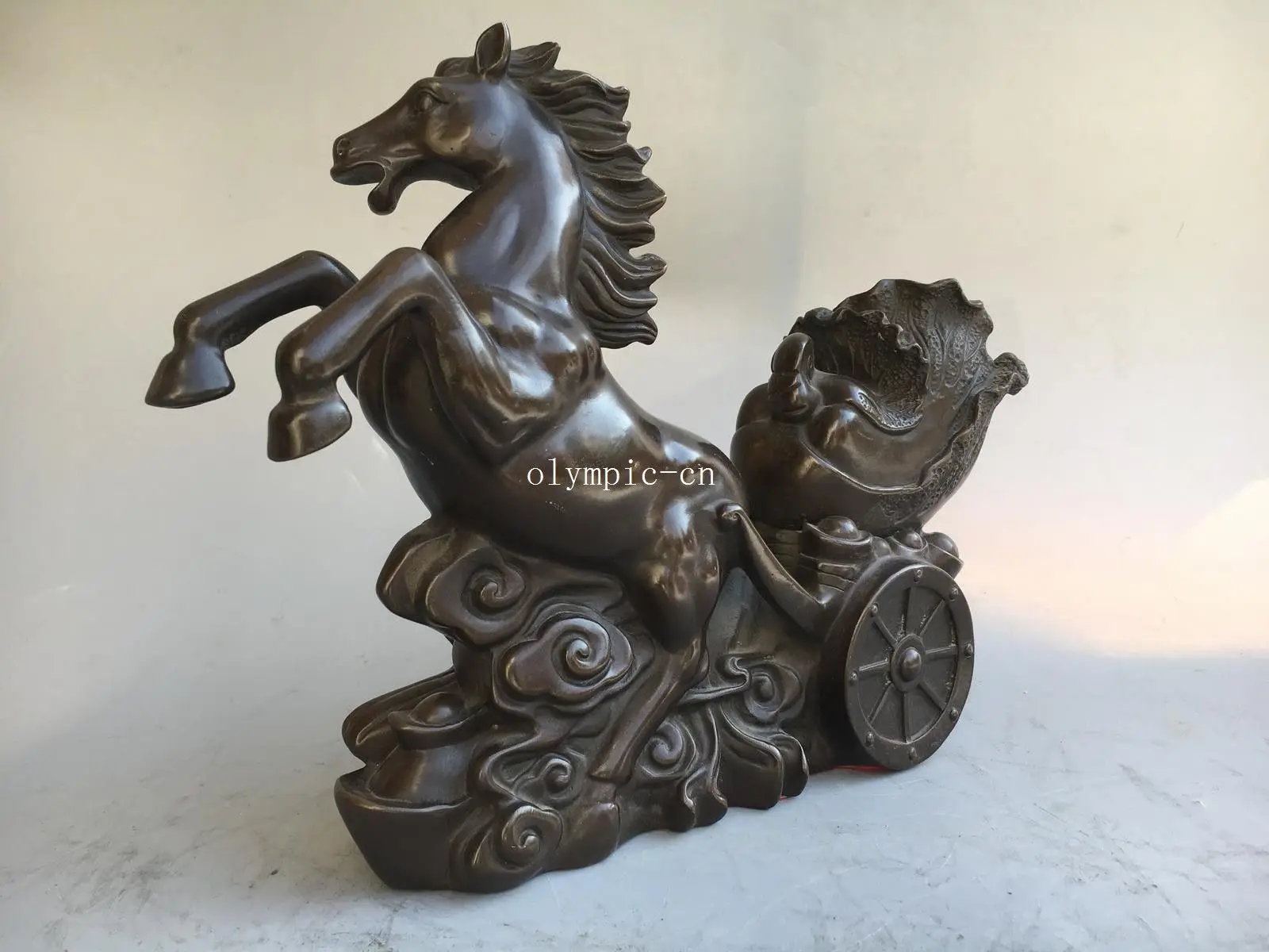 

11'' bronze carved cloud Horse horse-drawn carriage cabbage treasure statue