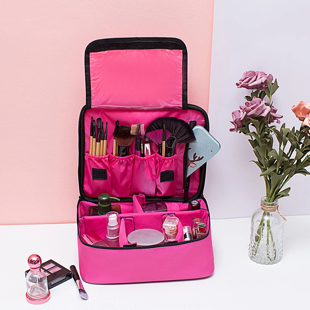 Pink to 2 Кейс для косметики Ткань Оксфорд Органайзер большой Ёмкость дорожный с молнией портативная макияжная сумка для хранения Водонепроницаемый - Цвет: Pink to 2