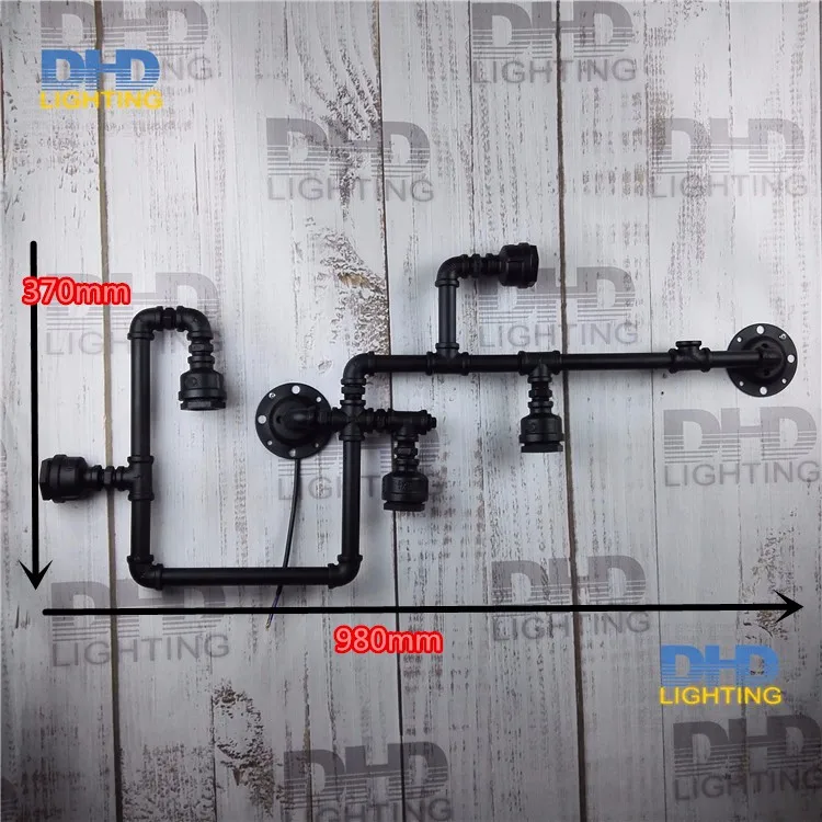 Free shipping Water Pipe Wall Lamp Vintage Aisle Loft Iron 5 sockets pipe black finished E27 suit for 110-240V | Лампы и освещение