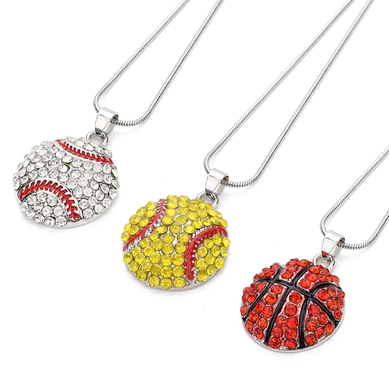 

1pc/lot 21mm 24mm Fashion Alloy Basketball Pendnat Necklace Sport Fun Baseball/Softball Necklace For Lovers Jewelry Gift F7494