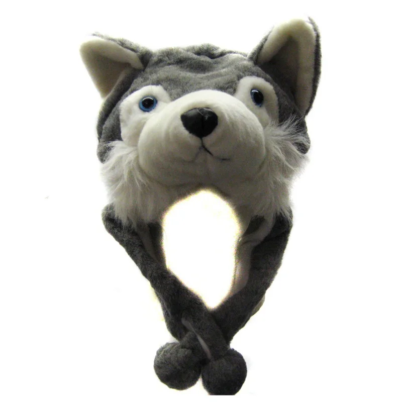 Шапка ушанка из плюша для женщин и мужчин зимняя шапка с ушками серого волка