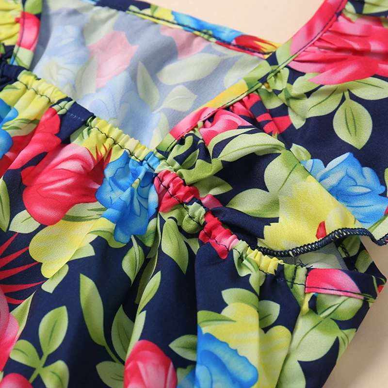 Богемные платья для мамы и дочки без рукавов Цветочное платье до щиколотки