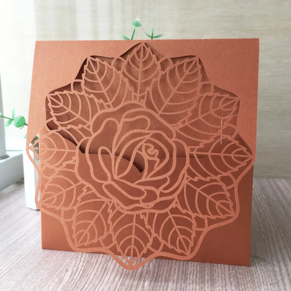 50 шт./лот Роскошные Синие выдолбленные розовые приглашения жемчужные бумажные