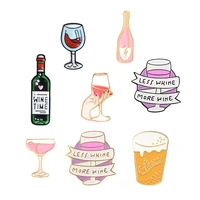 wine time mini beer cocktail wine glass red wine bottle cup brooches enamel pin badge collection gift for women men party time