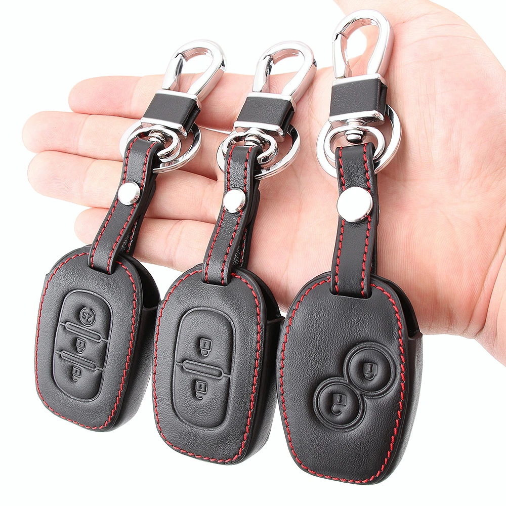Кожаный чехол для ключей 2 кнопки Renault Dacia Logan Espace Sandero Megane Modus Kangoo Clio с