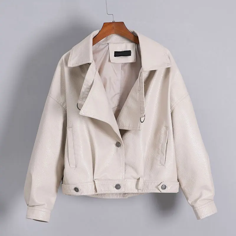 beige Специальная новая куртка из искусственной кожи Женская куртка на молнии Punto Blouson Moto Женская куртка Chaqueta tachas campera mujer зеленый - Цвет: beige